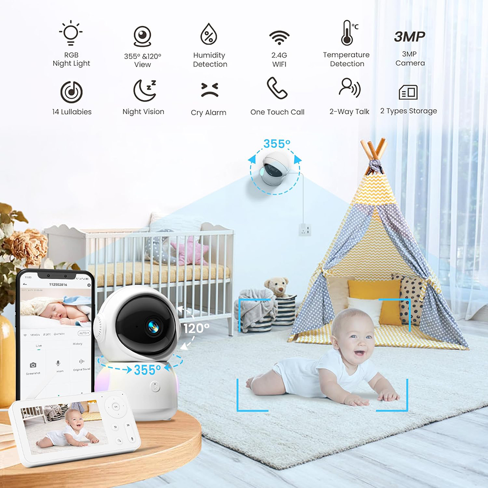 2K Baby Monitor with 2 Cameras - Audio Music Apps review and price
